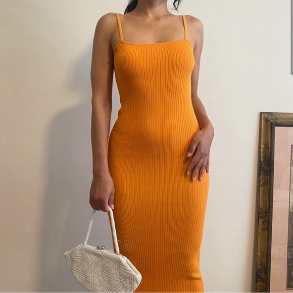 WILD FABLE BODYCON DRESS spaghetti straps slit orange - Picture 1 of 3